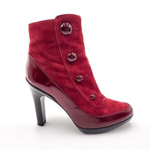 Fendi Suede Burgundy Red Leather Designer Heeled Boots Booties EU 37